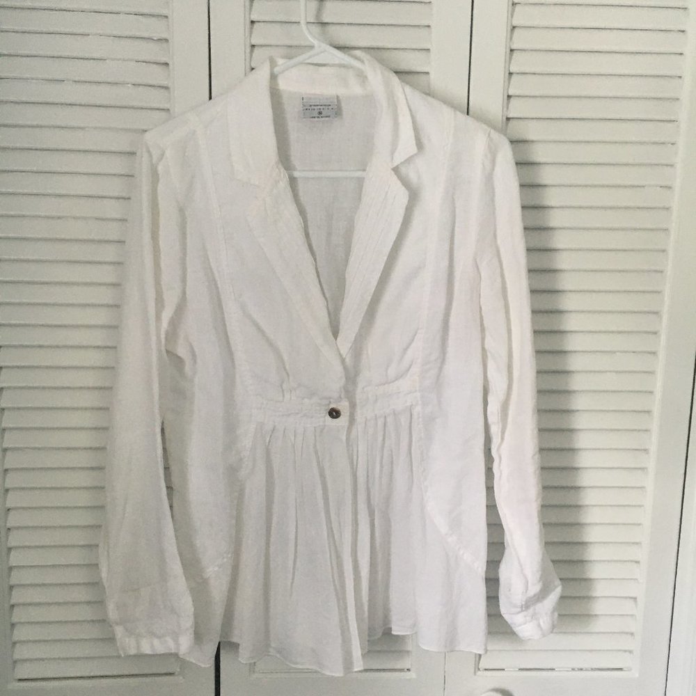 Click by color me cotton white pleated single button blouse